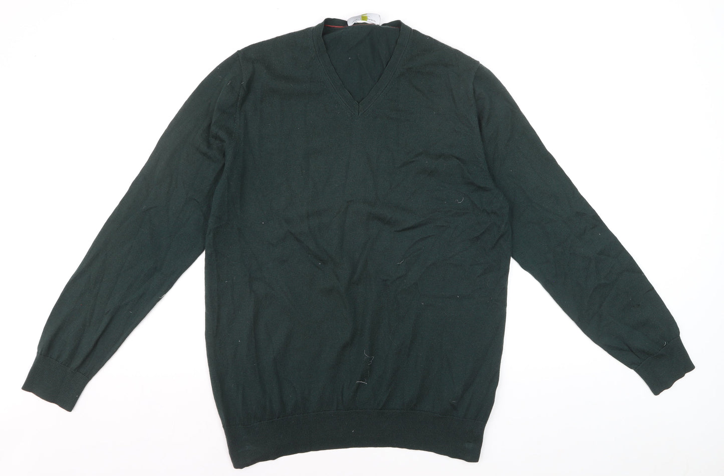 Charles Tyrwhitt Men's Green Merino Wool V-Neck Jumper Size L
