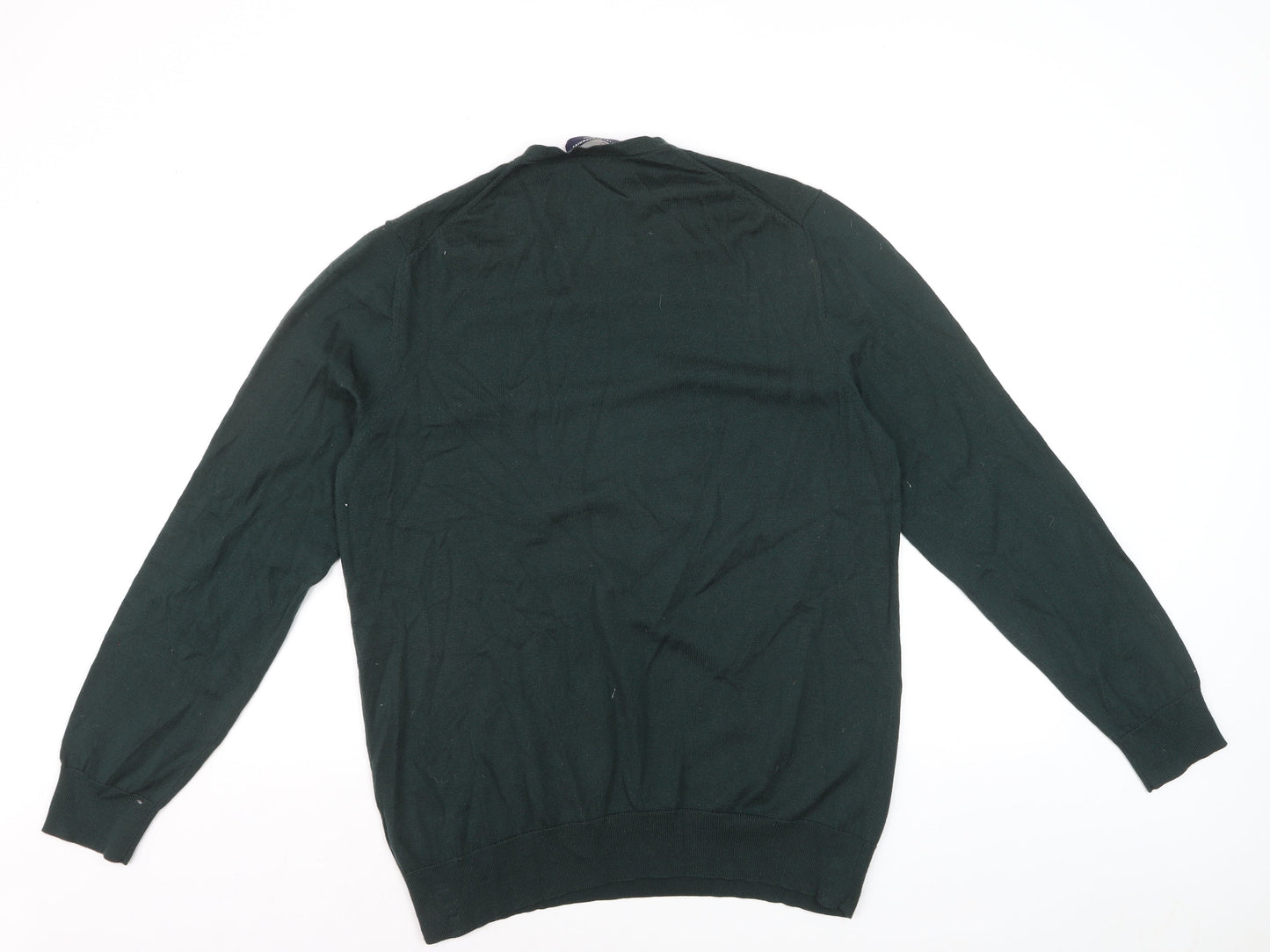 Charles Tyrwhitt Men's Green Merino Wool V-Neck Jumper Size L
