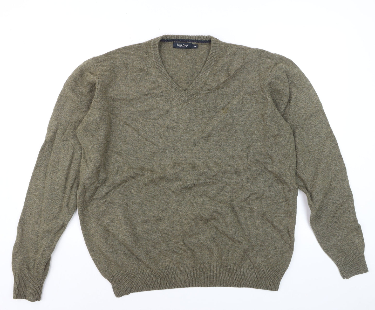 James Pringle Men's Green Wool V-Neck Jumper XXL Classic Knit