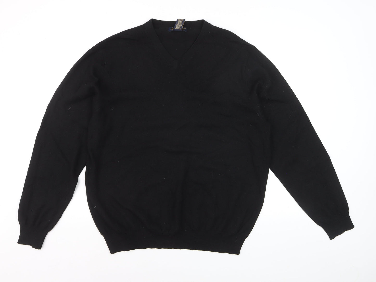 Garret Scott Men’s Black XL Merino Wool V-Neck Jumper