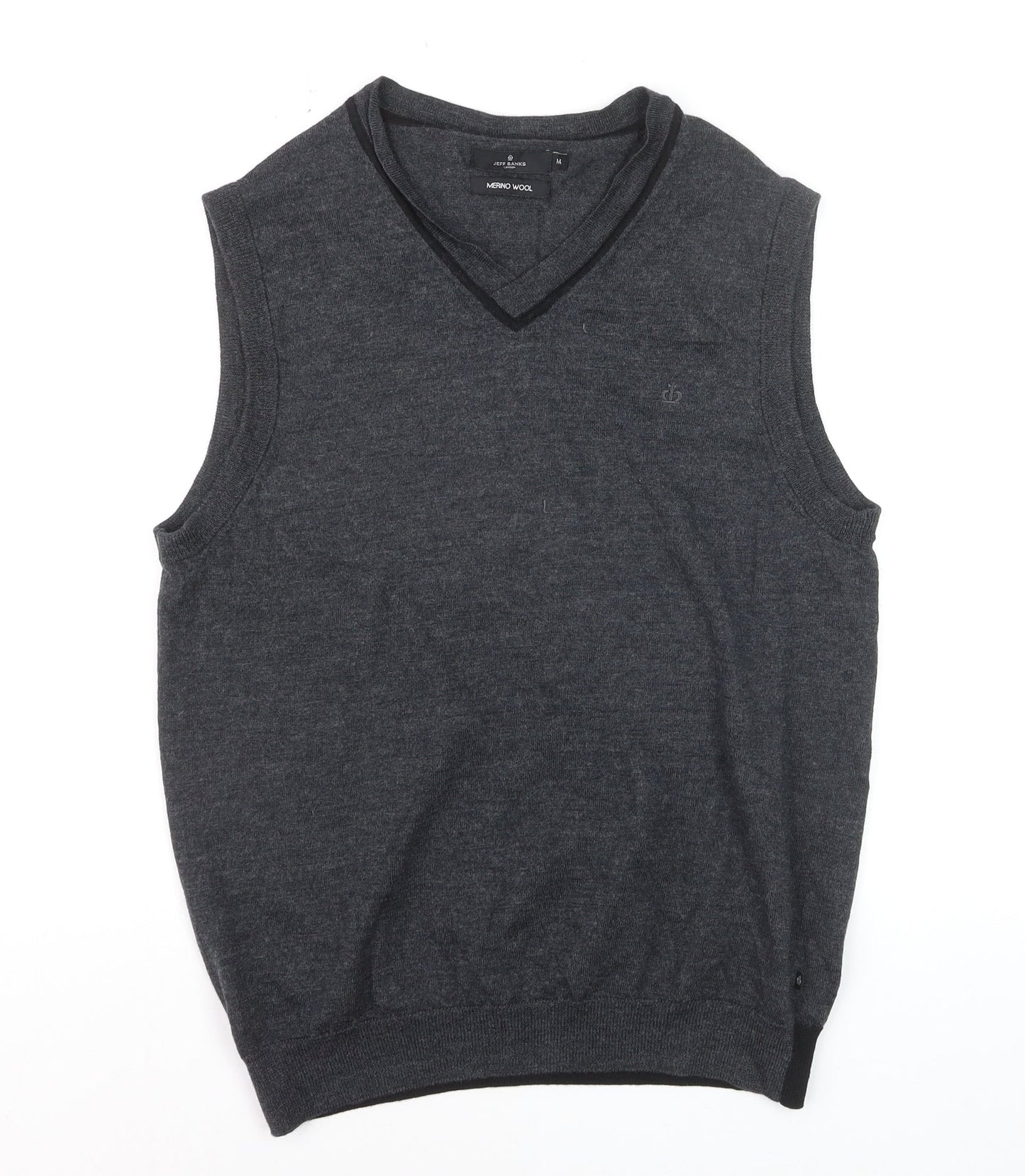 Jeff Banks Men's Grey Merino Wool Sleeveless V-Neck Vest Jumper Size M