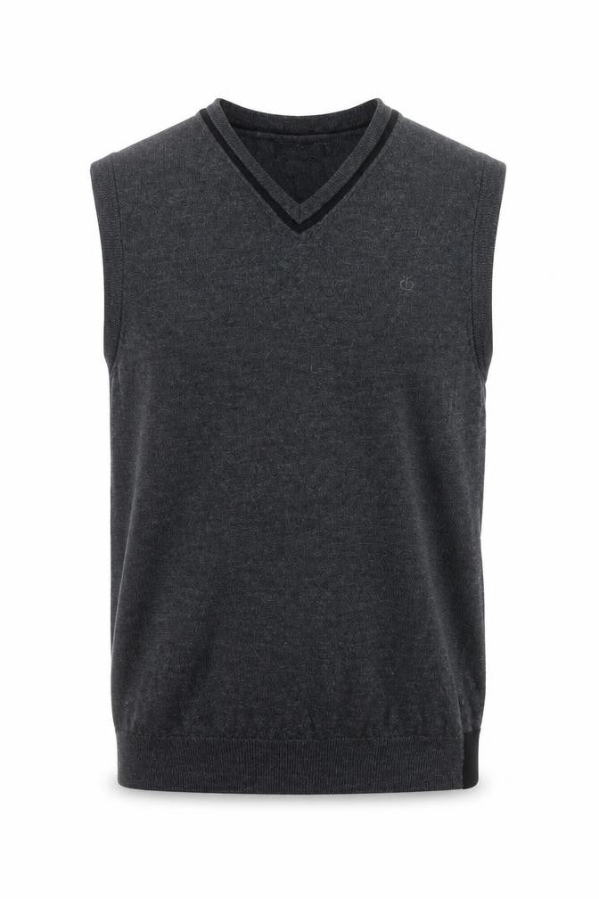 Jeff Banks Men's Grey Merino Wool Sleeveless V-Neck Vest Jumper Size M