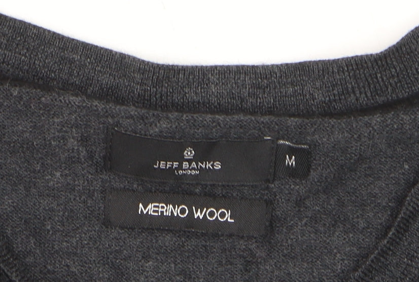 Jeff Banks Men's Grey Merino Wool Sleeveless V-Neck Vest Jumper Size M