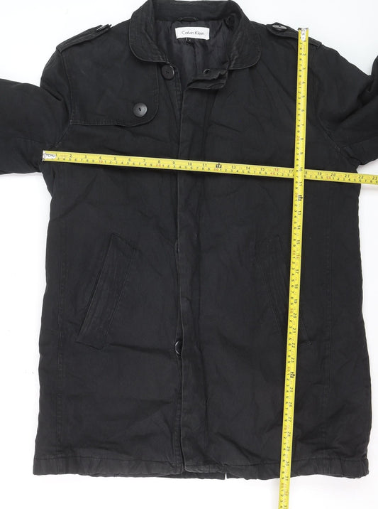 Calvin Klein Men's Black Cotton Mid-Length Overcoat L