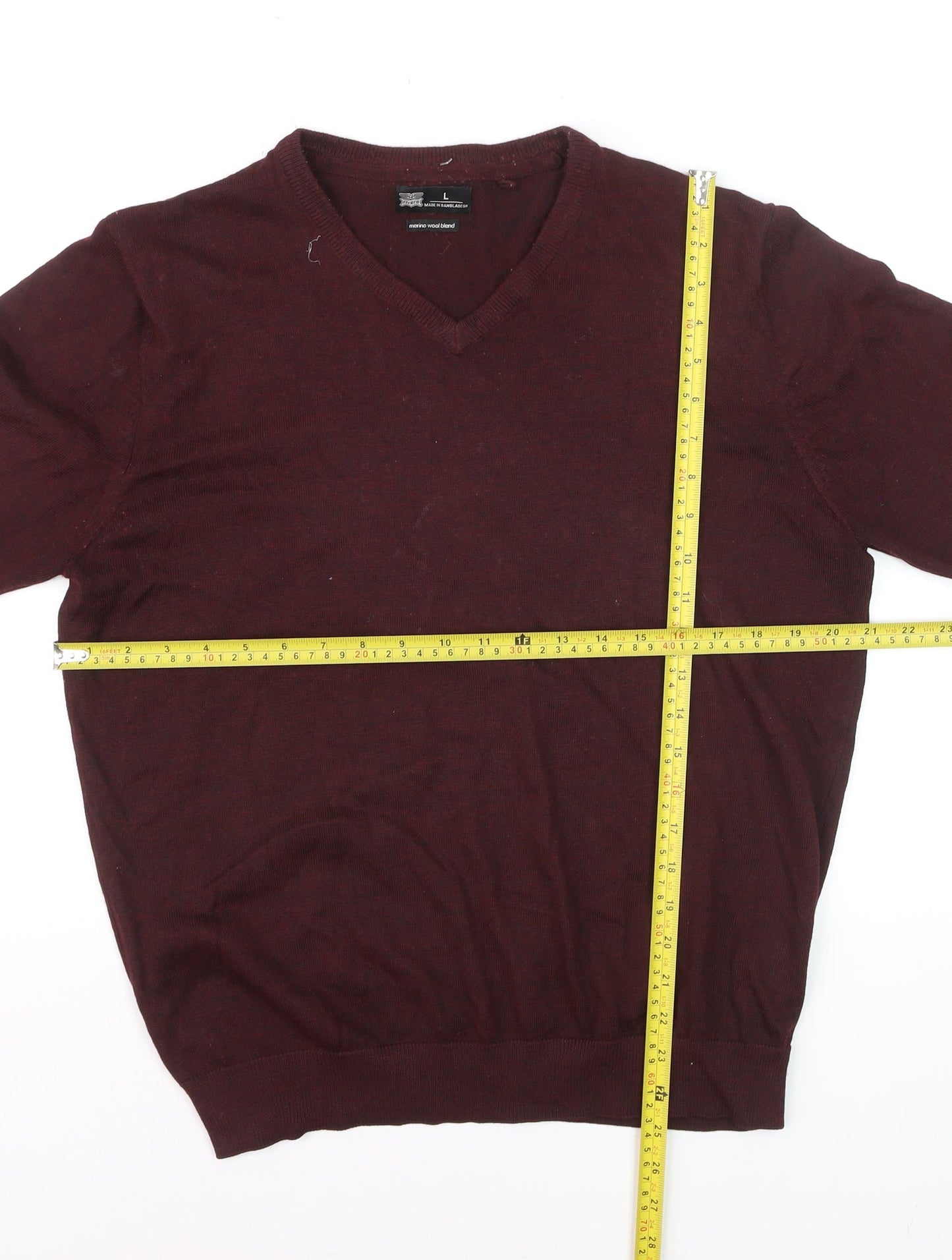 Rivers Men’s Red Merino Wool Blend V-Neck Jumper Size L