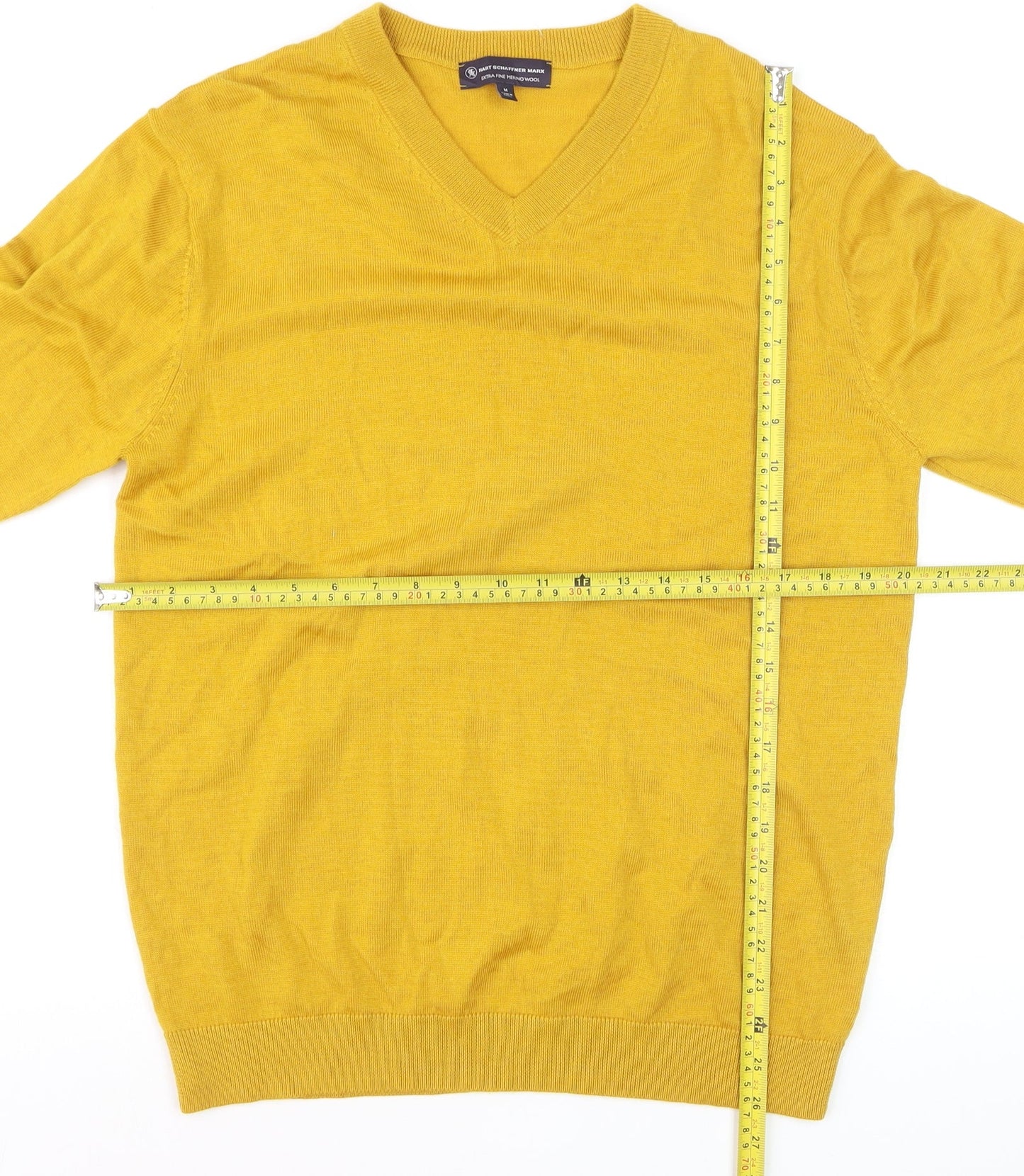 Hart Schaffner Marx Men's Yellow Merino Wool V-Neck Jumper M