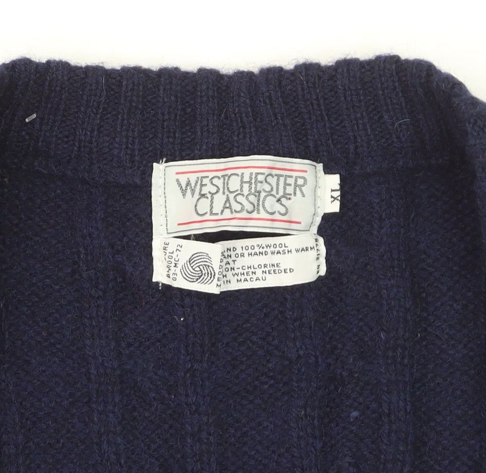 Westchester Classics Men's Blue Wool Cable-Knit Sleeveless Vest XL