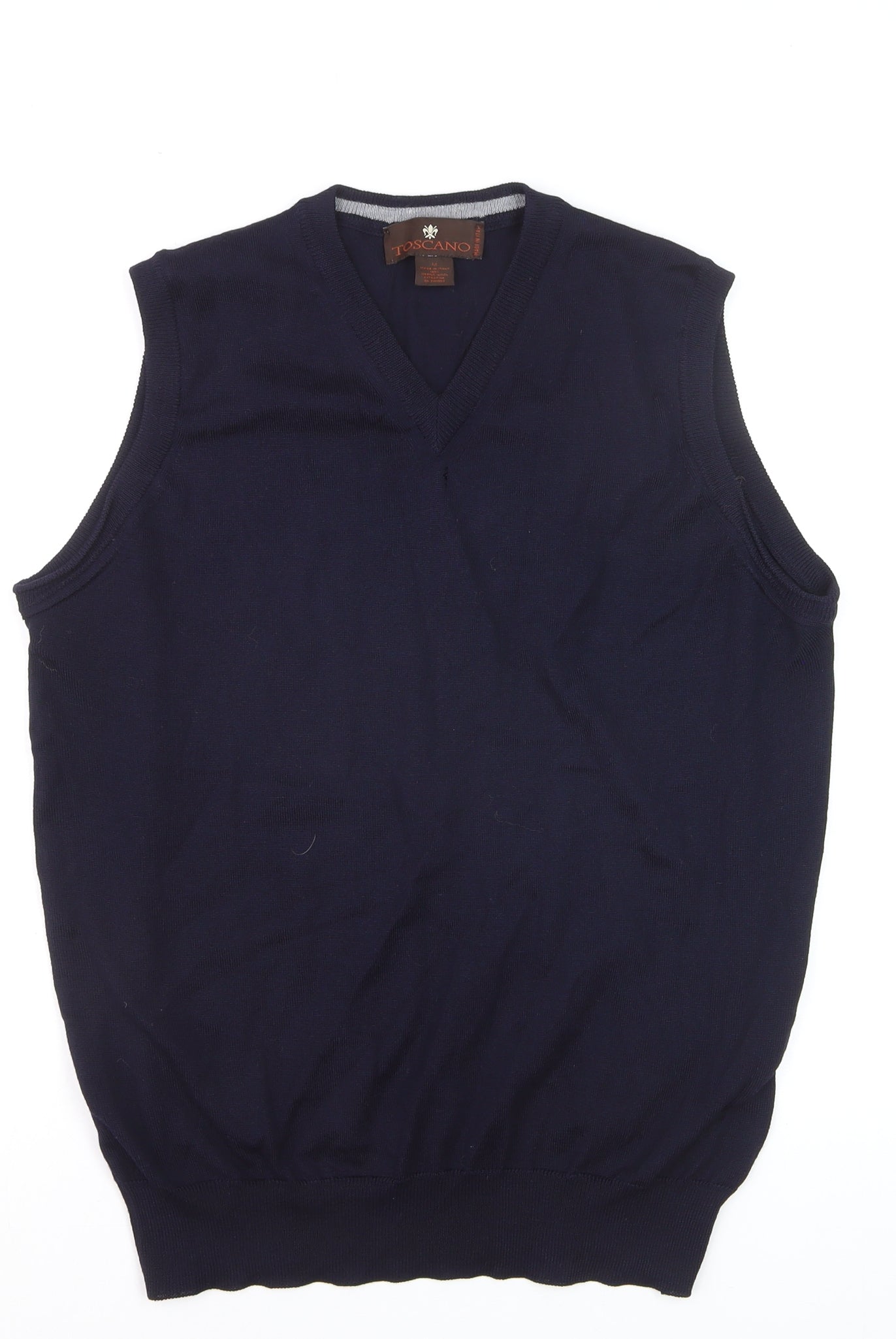 Toscano Men Blue Merino Wool V-Neck Sleeveless Vest Jumper M