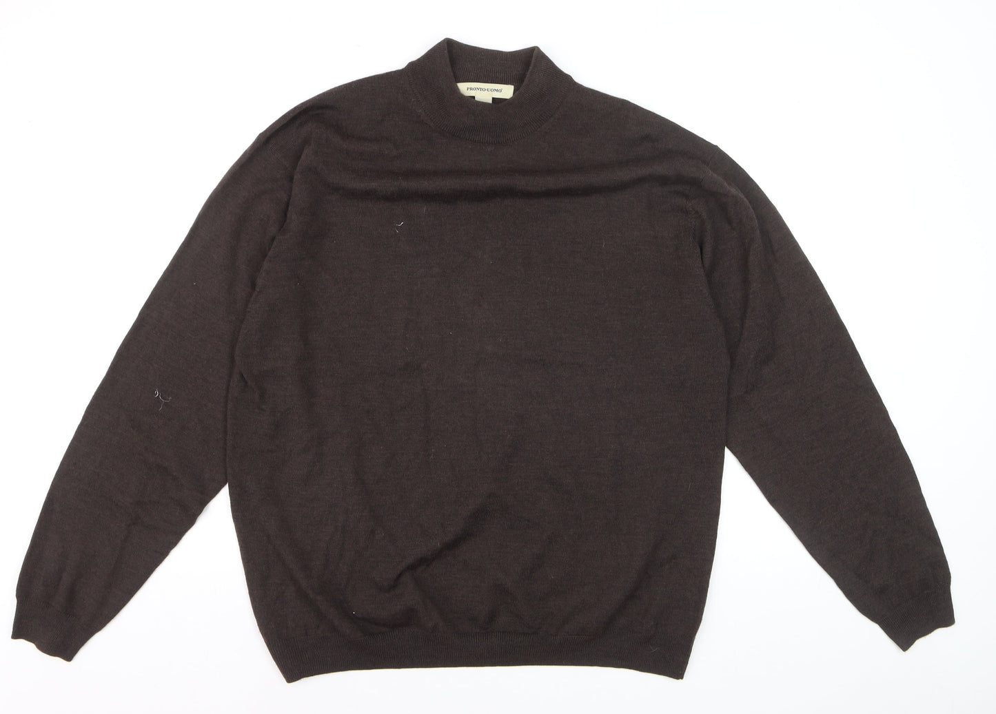 Pronto Uomo Men Brown XL Mock Neck Merino Wool Jumper