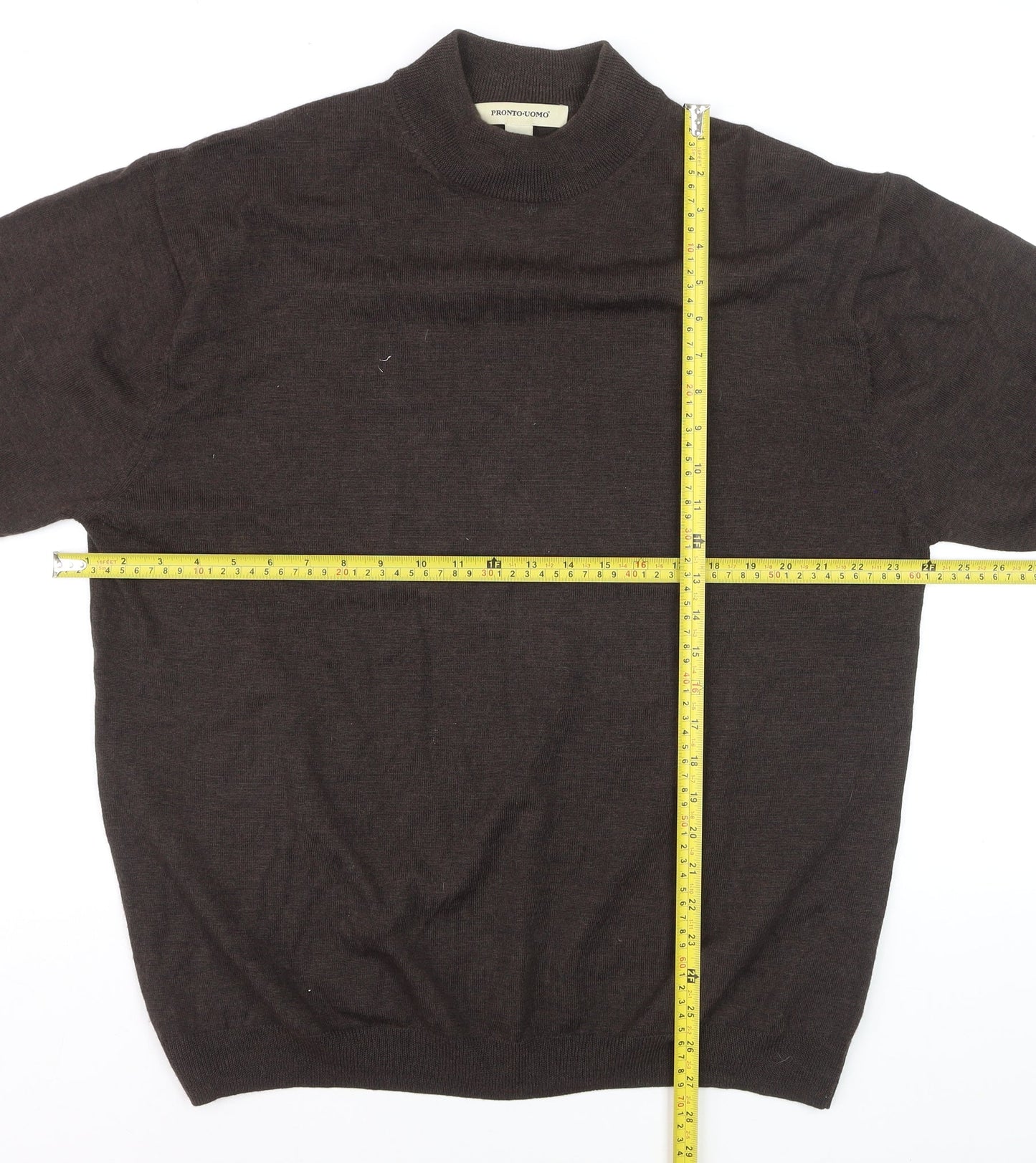Pronto Uomo Men Brown XL Mock Neck Merino Wool Jumper