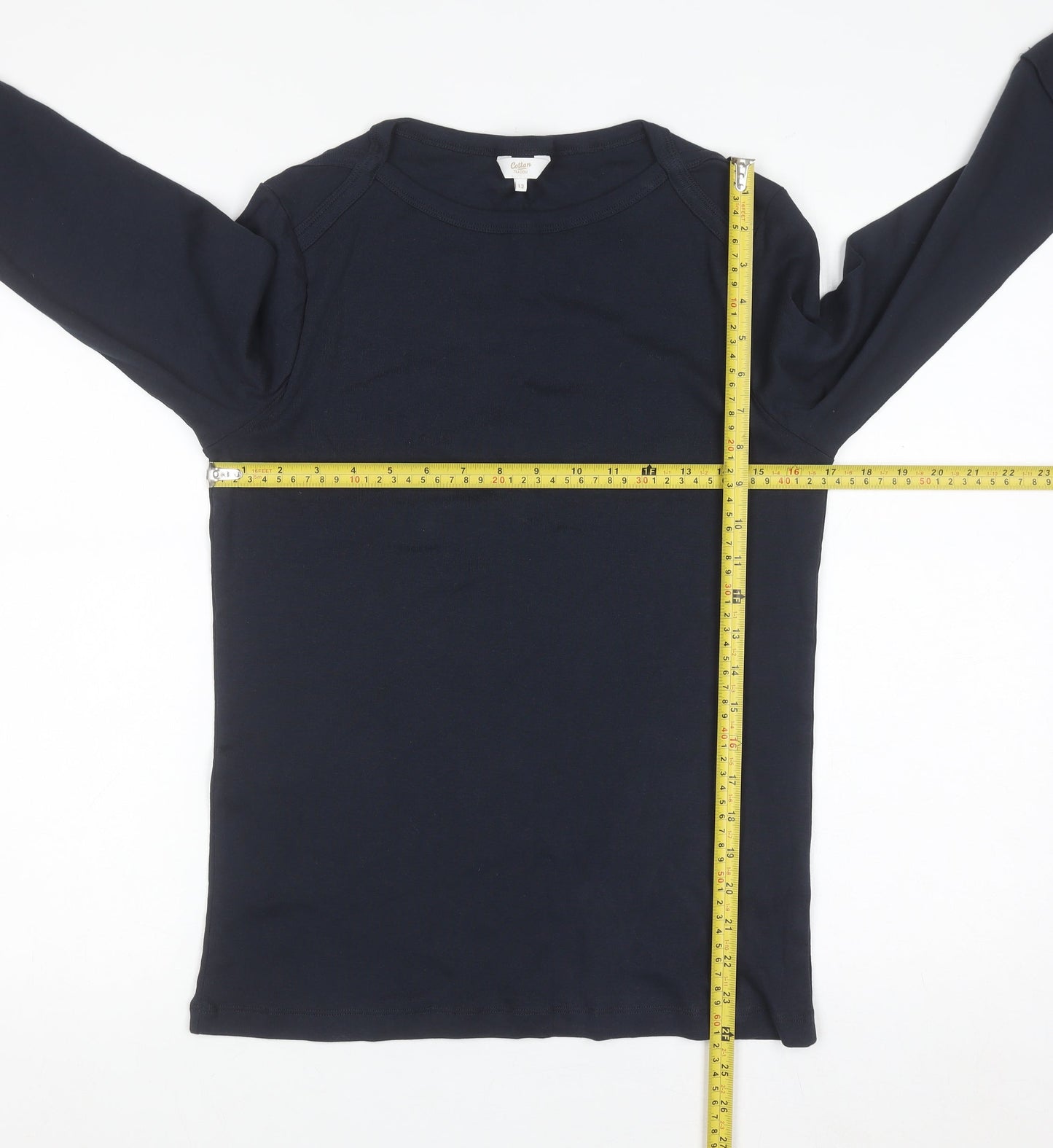 Cotton Traders Women's Blue Long Sleeve Basic Cotton T-Shirt Size 12