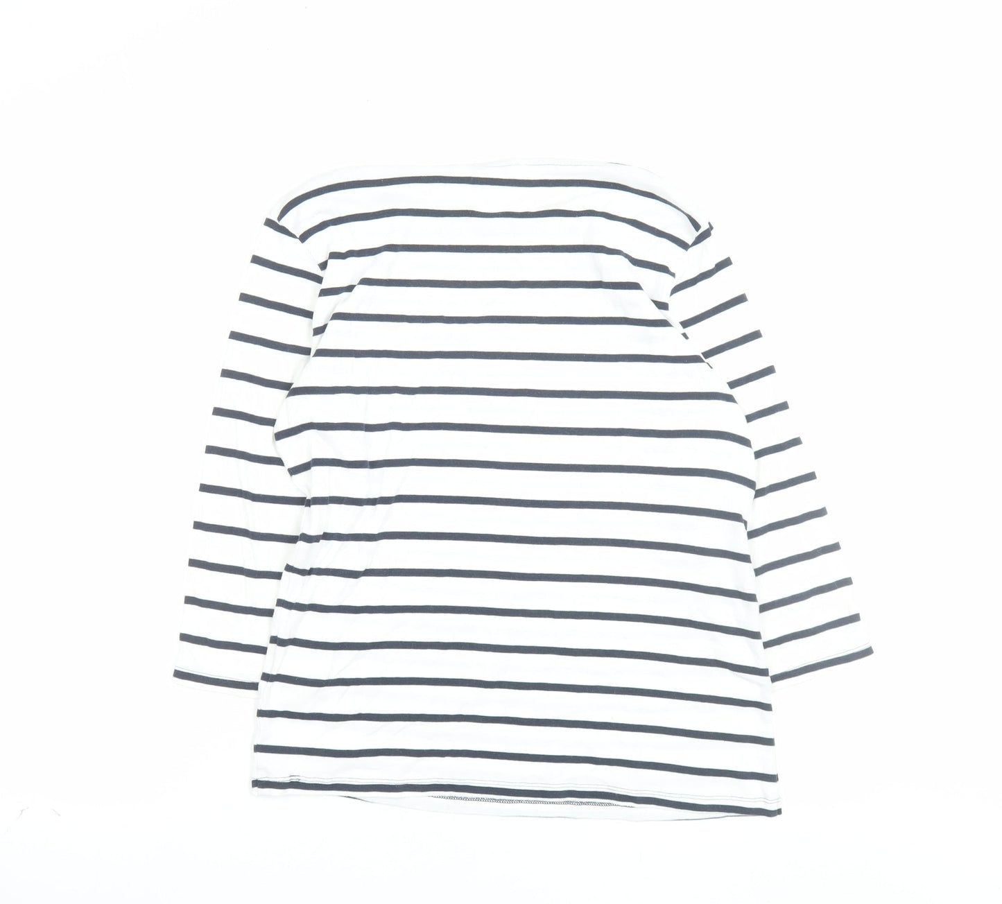 Marks and Spencer Women’s White Striped 3/4 Sleeve Cotton T-Shirt Size 14