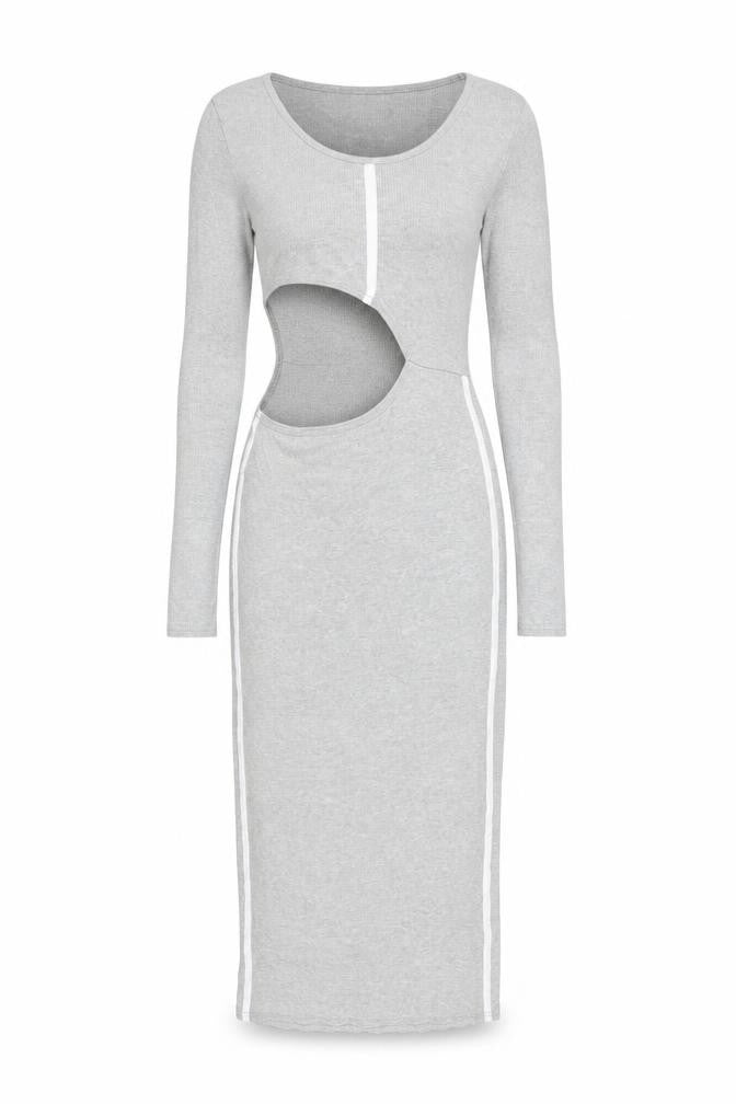 PRETTYLITTLETHING Women’s Grey Long Sleeve Stretch Bodycon Midi Dress Size 12