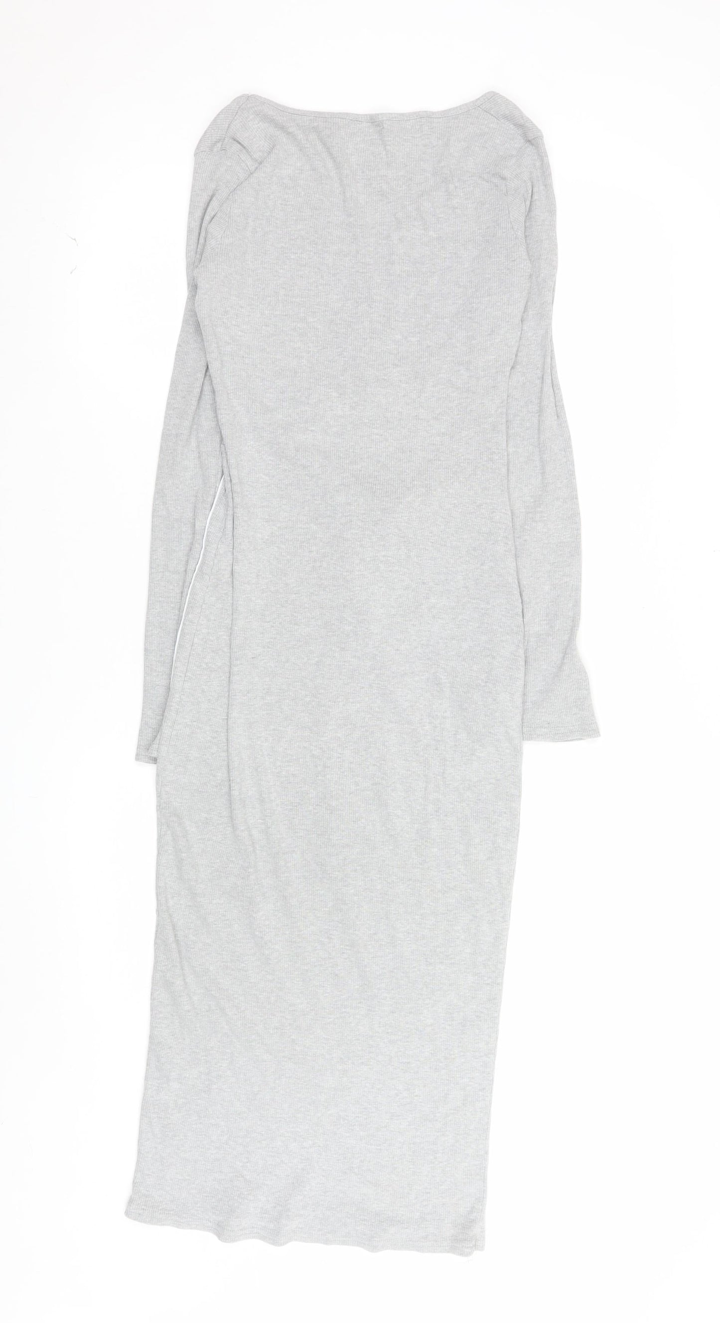 PrettyLittleThing Women’s Grey Long Sleeve Stretch Bodycon Midi Dress Size 12