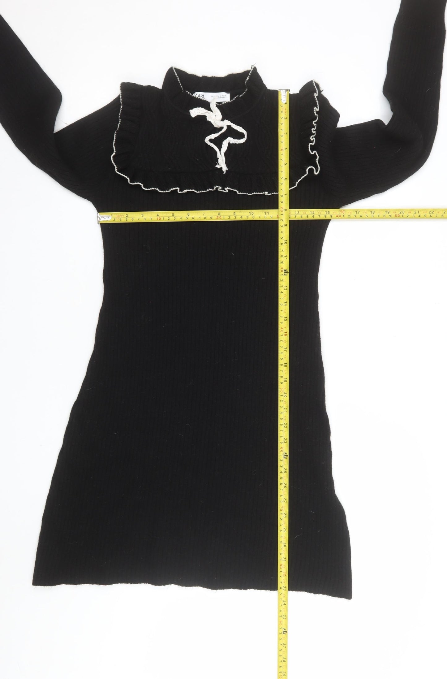 Zara Women’s Black Knit Jumper Dress Small Ruffle High Neck