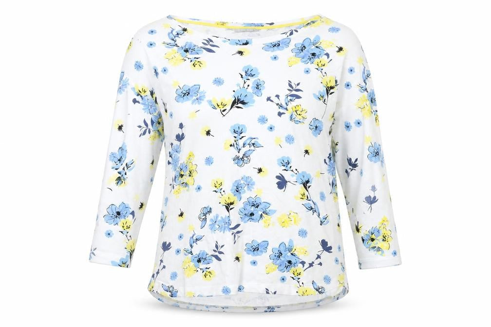 Pebble Bay Women's Multicoloured Floral Cotton 3/4 Sleeve T-Shirt Size 14
