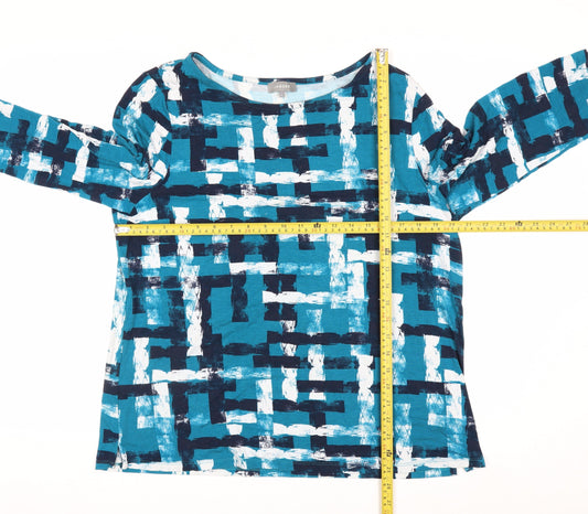 Jaeger Women Blue Geometric Tunic Top L Viscose 3/4 Sleeve