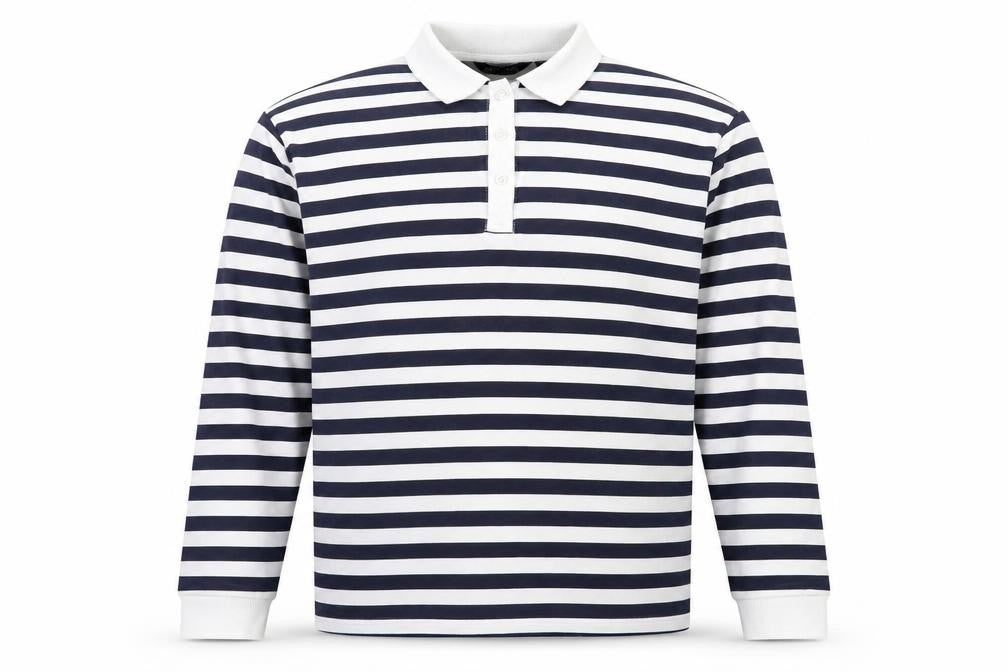 Brave Soul Men's Blue White Striped Long Sleeve Collared Rugby Shirt M