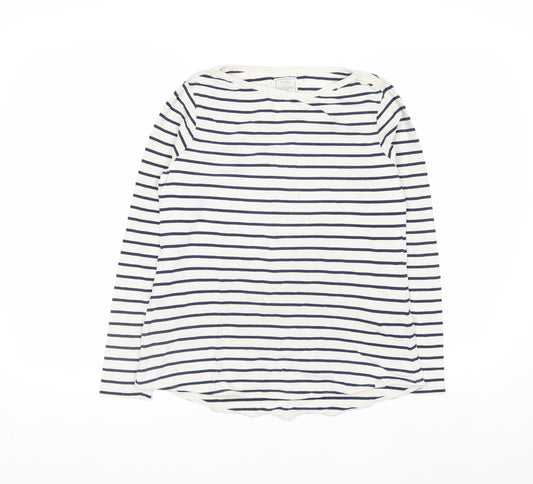Fat Face Women’s White Navy Striped Long Sleeve Cotton Jersey Boat Neck T-Shirt Size 10