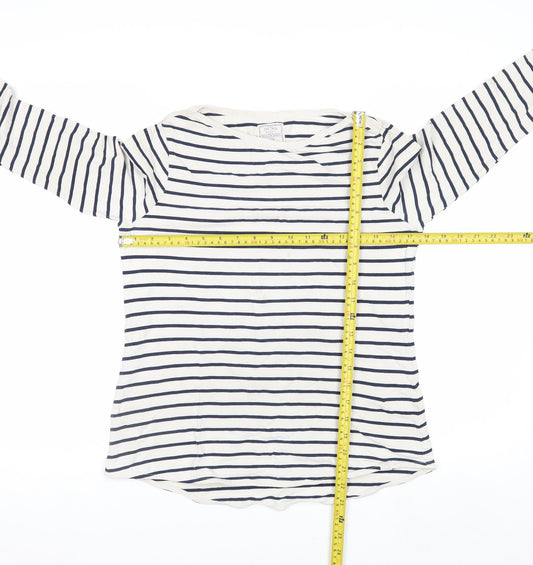 Fat Face Women’s White Navy Striped Long Sleeve Cotton Jersey Boat Neck T-Shirt Size 10