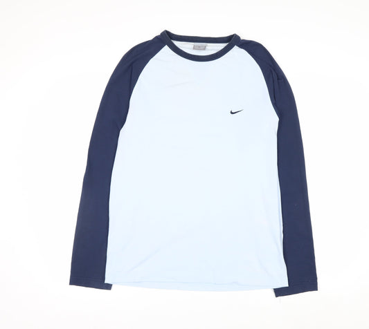 Nike Men's Blue Long Sleeve Crew Neck Cotton Top Size M