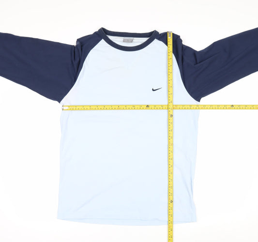 Nike Men's Blue Long Sleeve Crew Neck Cotton Top Size M