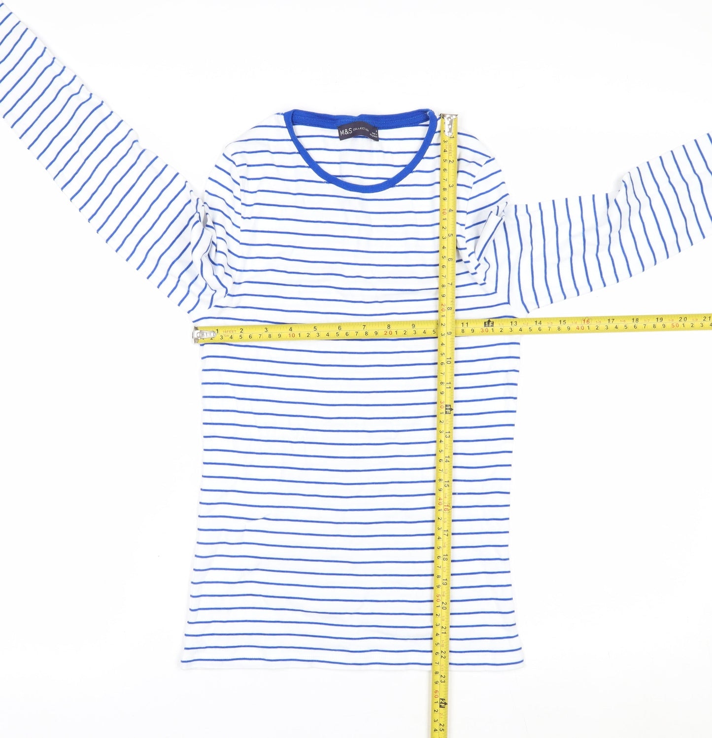 Marks and Spencer Women’s Blue Striped Long Sleeve Cotton T-Shirt Size 8