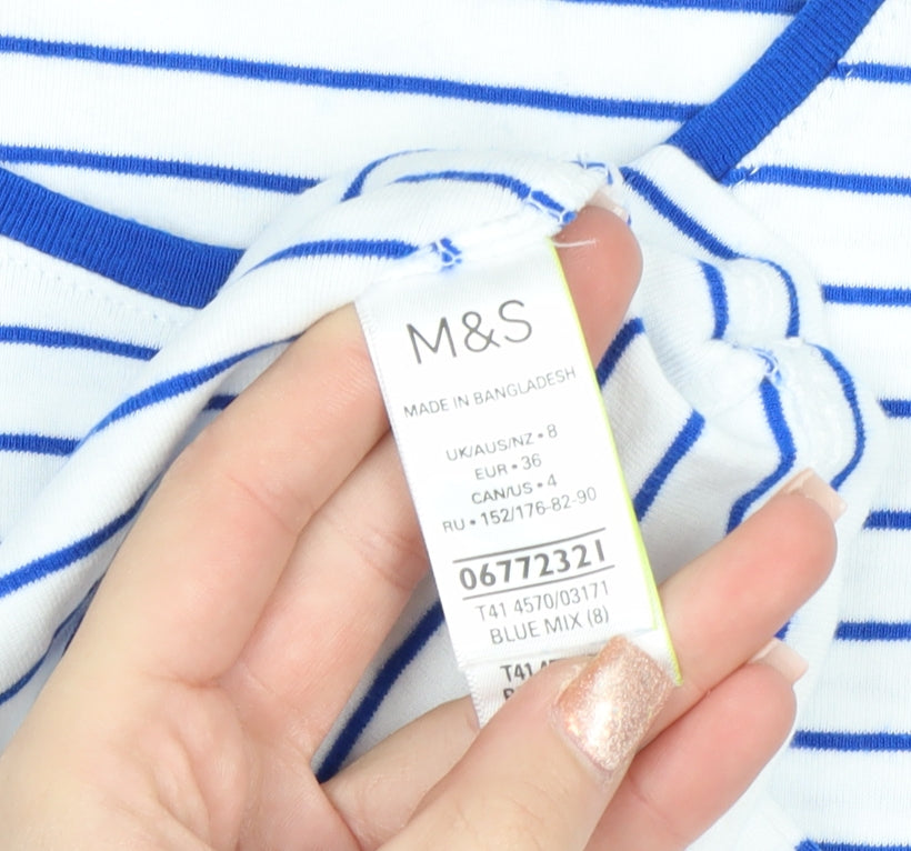 Marks and Spencer Women’s Blue Striped Long Sleeve Cotton T-Shirt Size 8