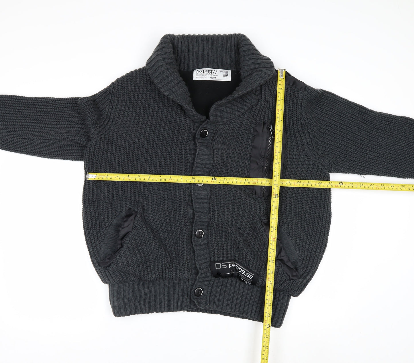 D-Struct Mens Grey Chunky Knit Cardigan Medium Casual Winter