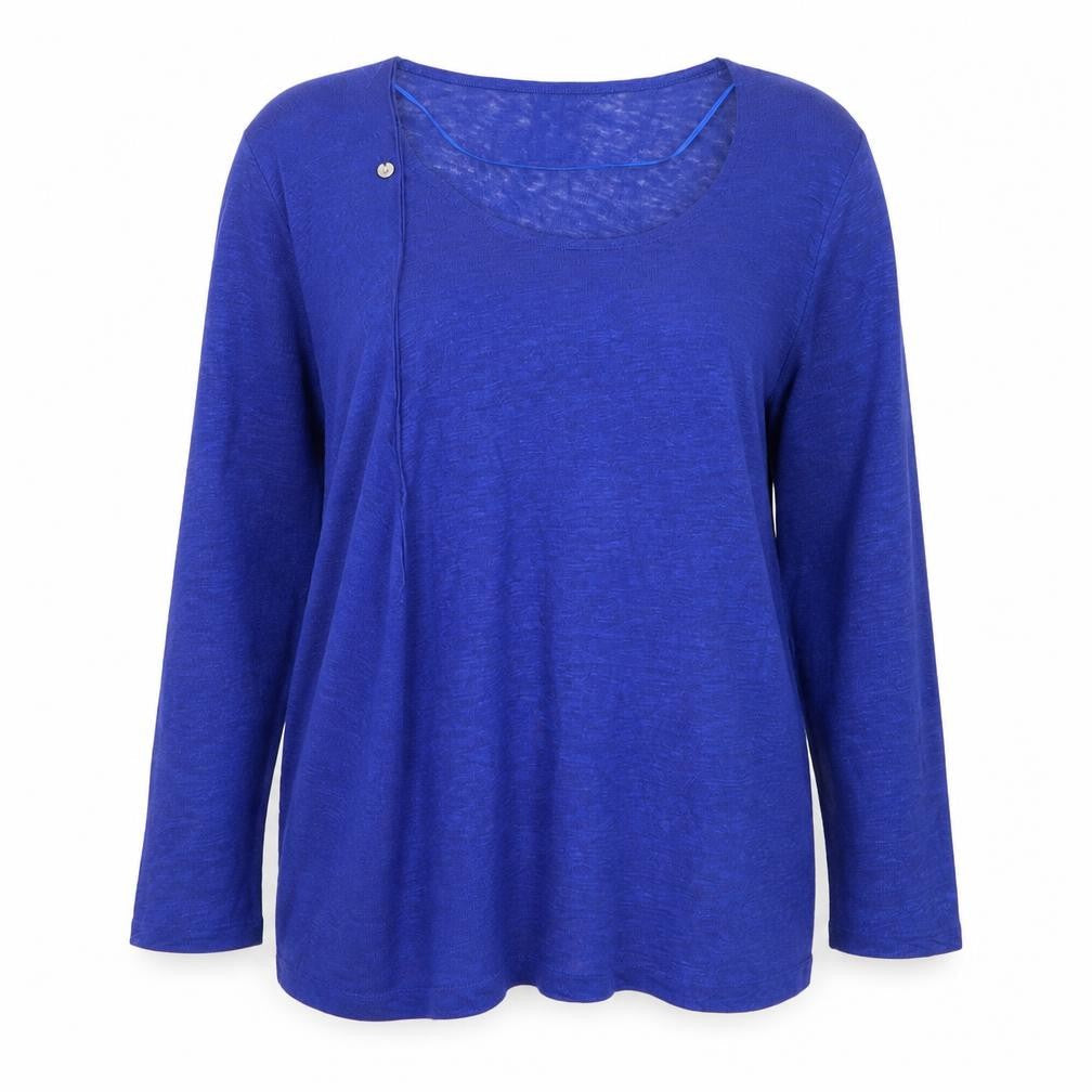 Lady Captain Women's Blue Linen 3/4 Sleeve Pullover Jumper Size 14