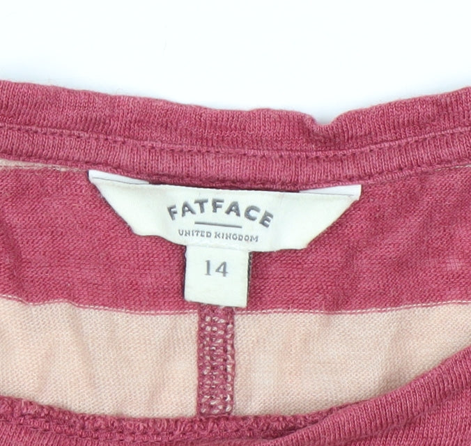 FatFace Women's Pink Striped 3/4 Sleeve Cotton T-Shirt Size 14