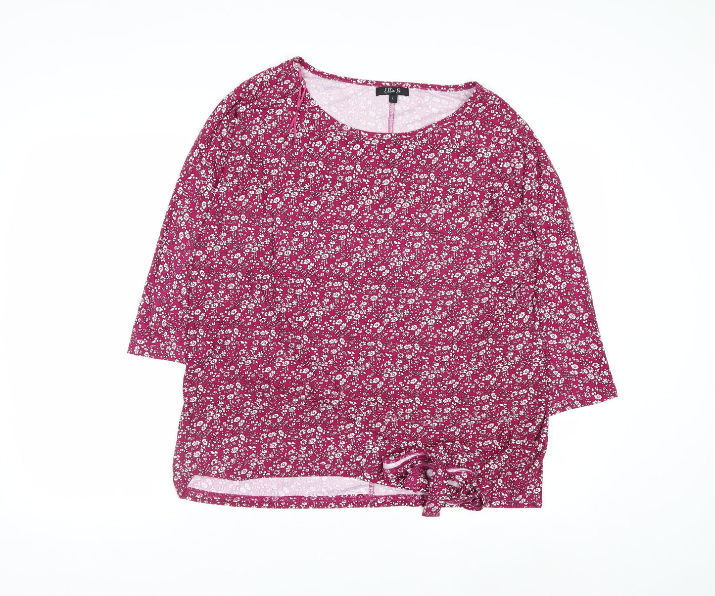 Ellie B Womens Pink Floral Tunic Blouse Size L 3/4 Sleeve Scoop Neck