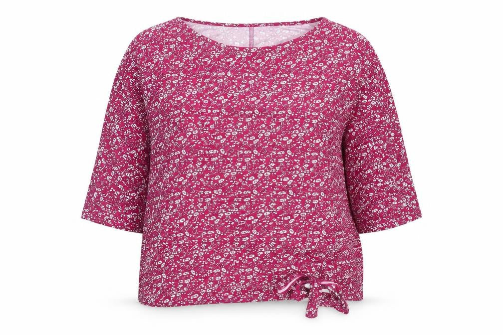 Ellie B Womens Pink Floral Tunic Blouse Size L 3/4 Sleeve Scoop Neck