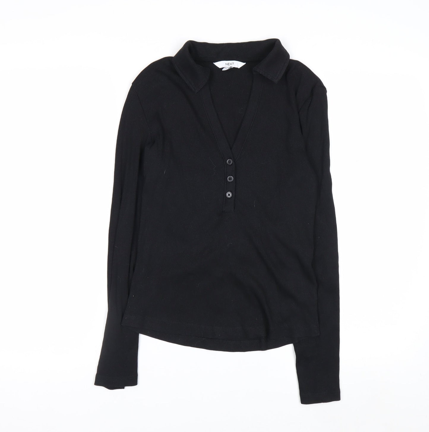 Next Womens Black Long Sleeve V-Neck Button-Up Top Size 10