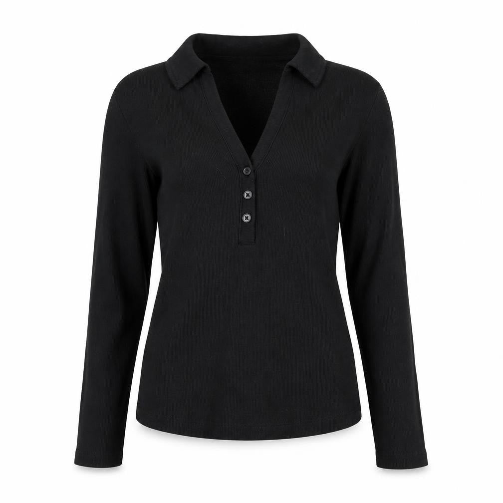 Next Womens Black Long Sleeve V-Neck Button-Up Top Size 10
