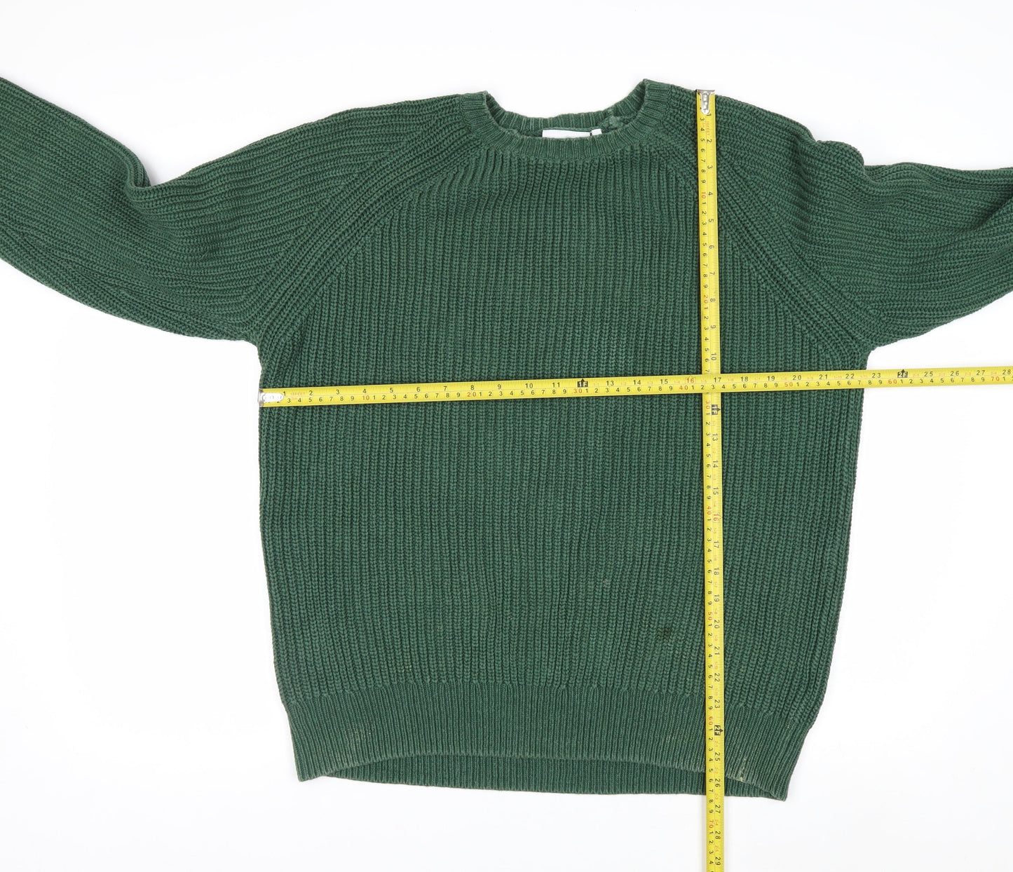 Weekday Men's Green Cotton Chunky Knit Crew Neck Jumper Size M