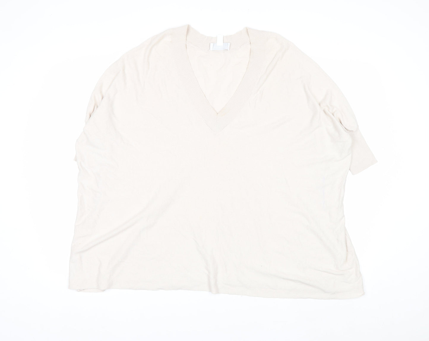 The White Company Women's Ivory V-Neck Relaxed Knit Jumper XS