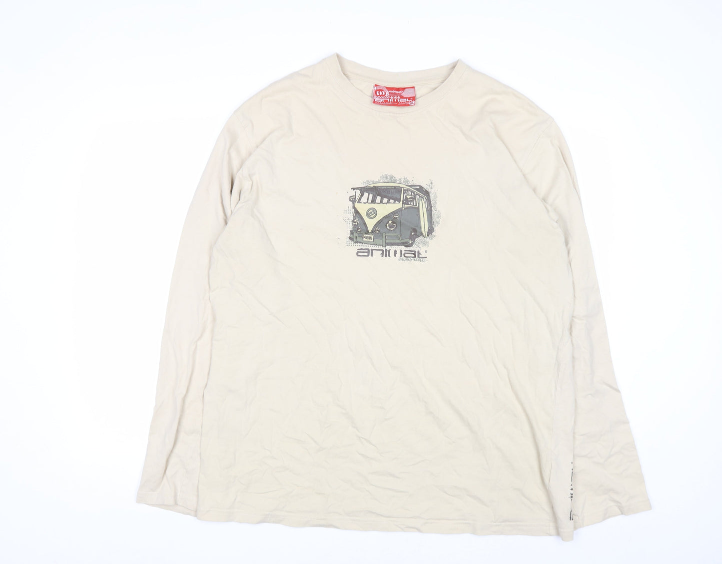 Animal Men’s Beige XL Long Sleeve Cotton Graphic T-Shirt