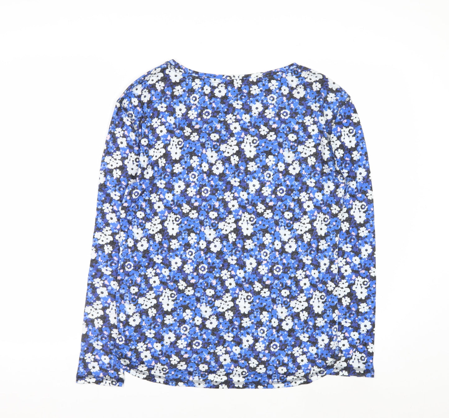 Marks and Spencer Women Blue Floral Long Sleeve Linen Blend Top Size 8