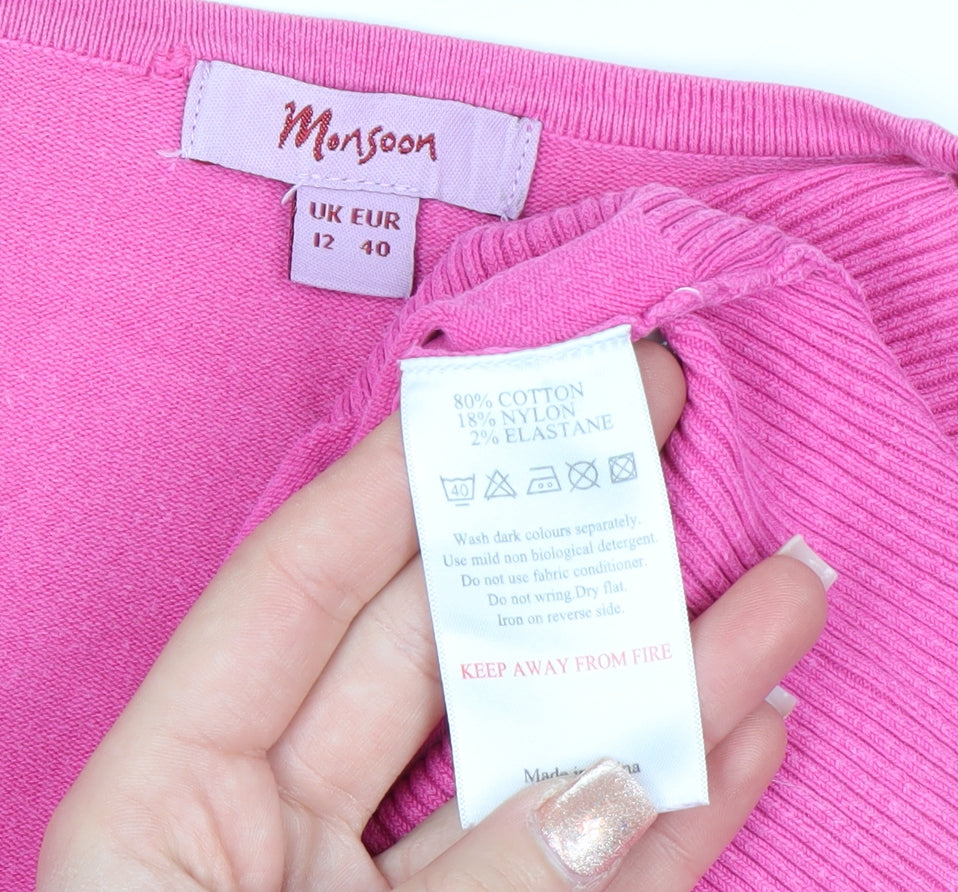 Monsoon Women’s Pink Cotton Blend V-Neck Button Cardigan Size 12