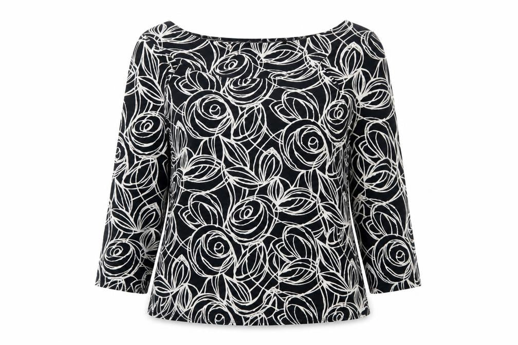 Marks & Spencer Women’s Black Floral Jersey Blouse UK 14 3/4 Sleeve
