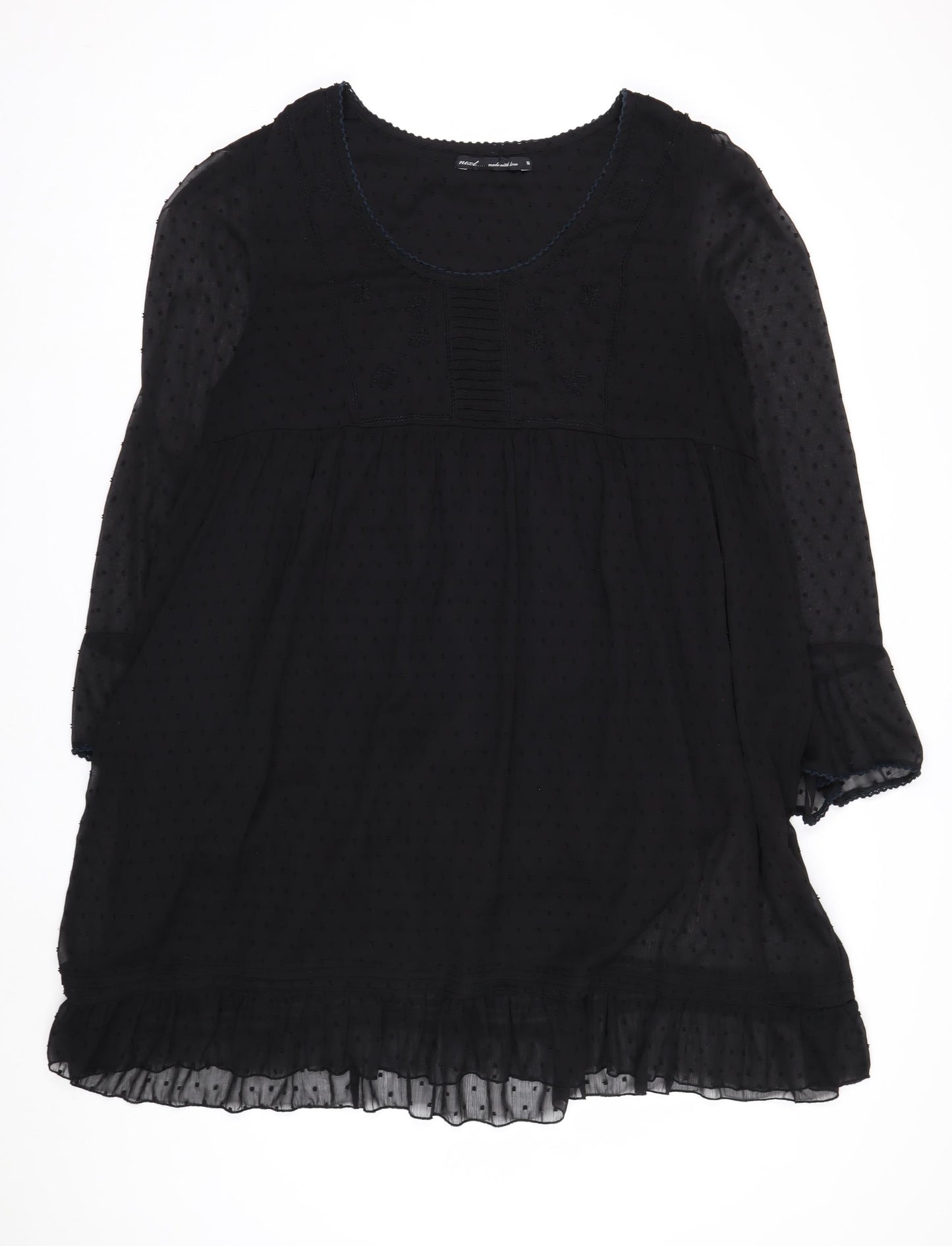 Next Women Black Knee Length Shift Dress Size 18 Tall Chiffon Long Sleeve