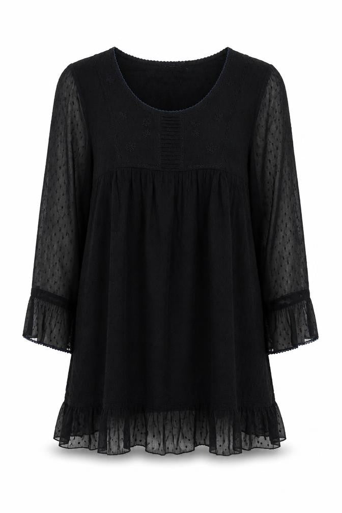 Next Women Black Knee Length Shift Dress Size 18 Tall Chiffon Long Sleeve