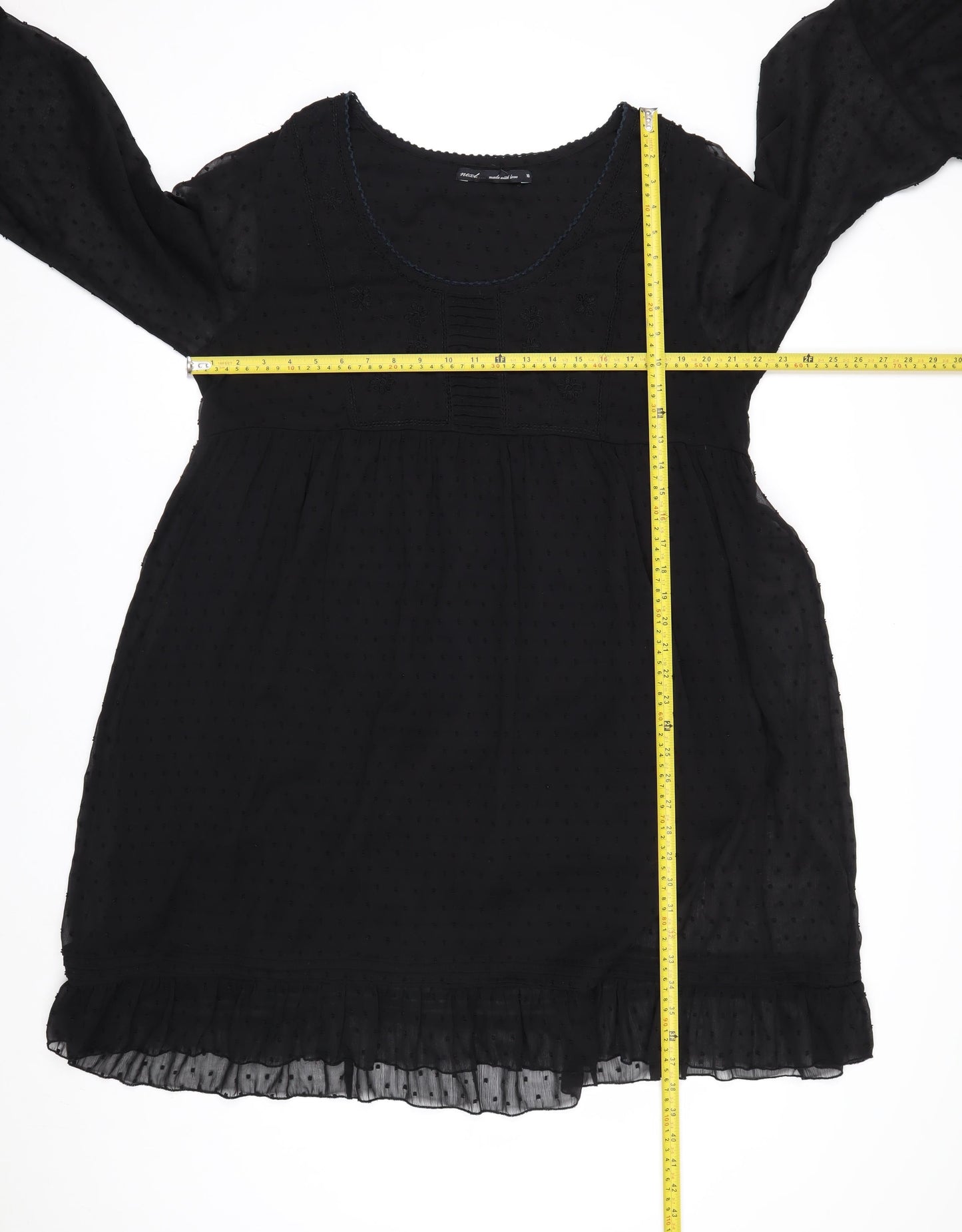 Next Women Black Knee Length Shift Dress Size 18 Tall Chiffon Long Sleeve