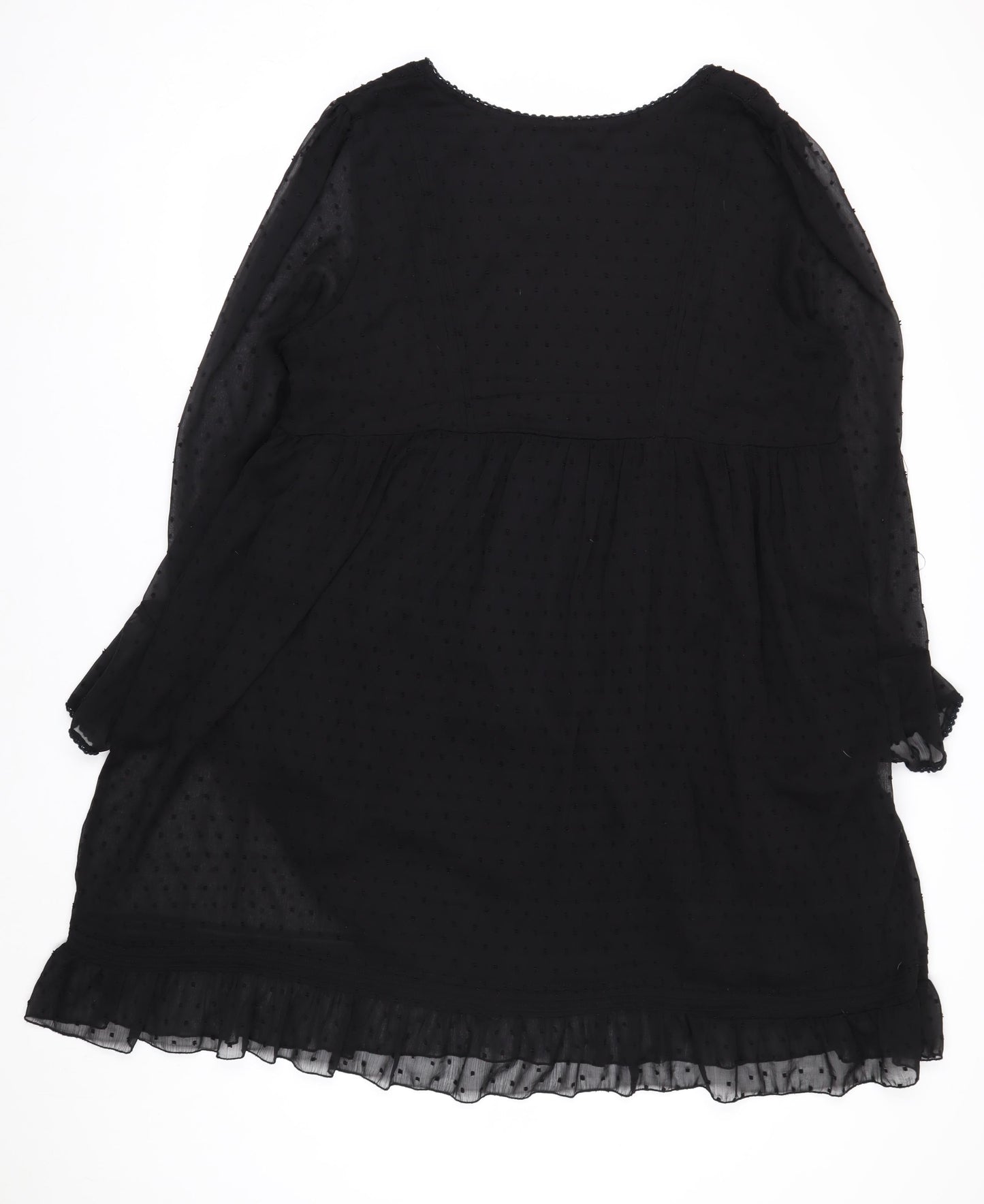 Next Women Black Knee Length Shift Dress Size 18 Tall Chiffon Long Sleeve