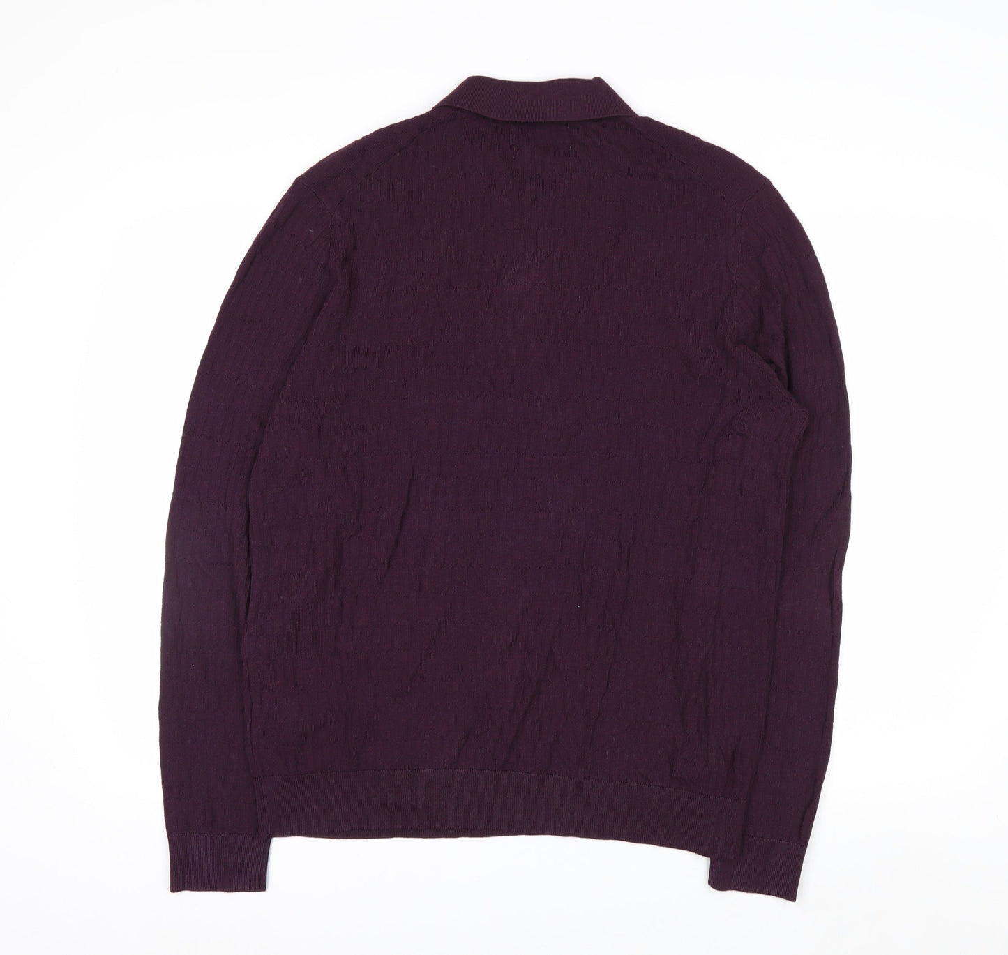 Marks and Spencer Men's Purple Collared Henley Cotton Jumper L