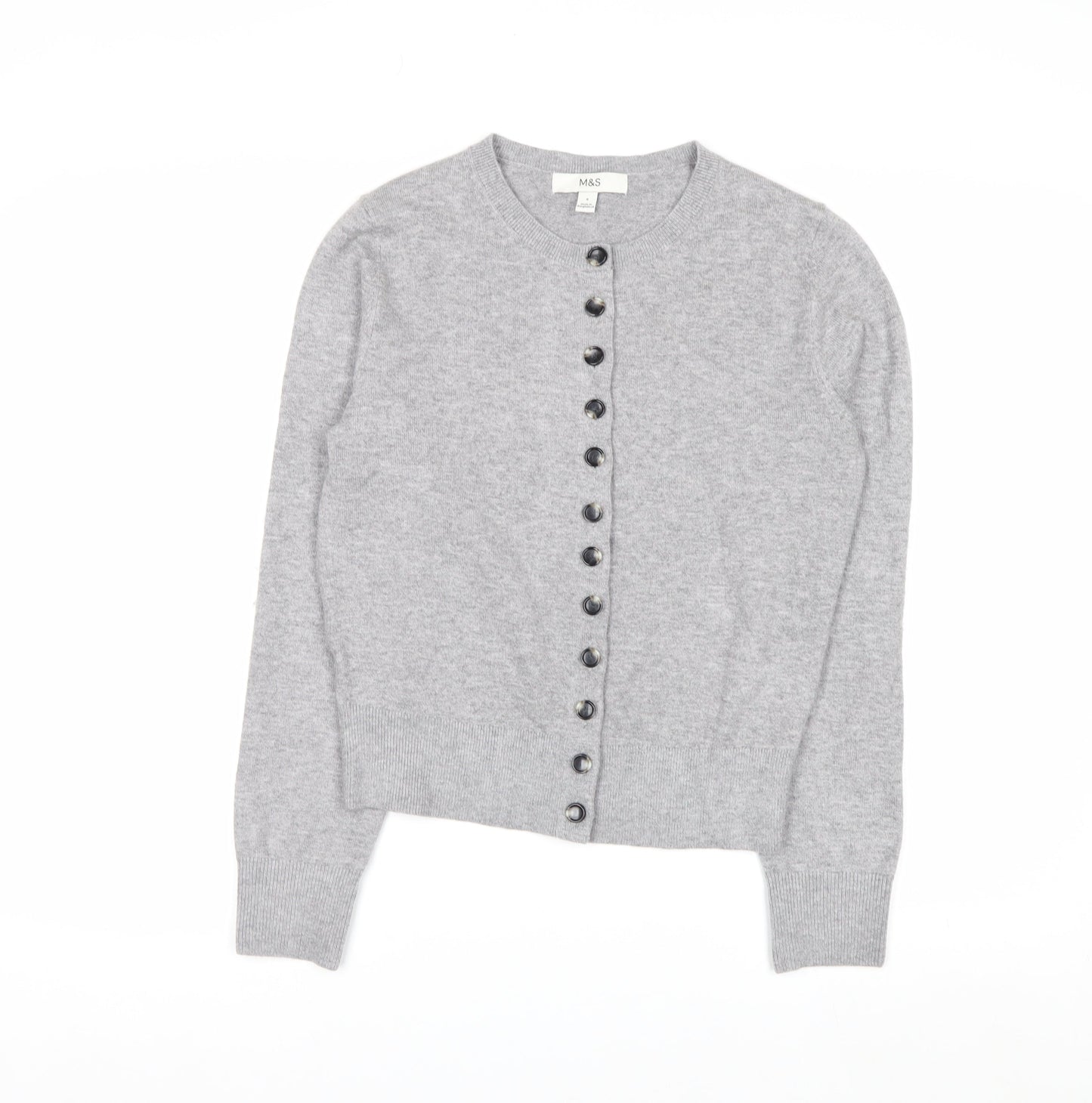Marks and Spencer Women's Grey Small Crew Neck Button Cardigan