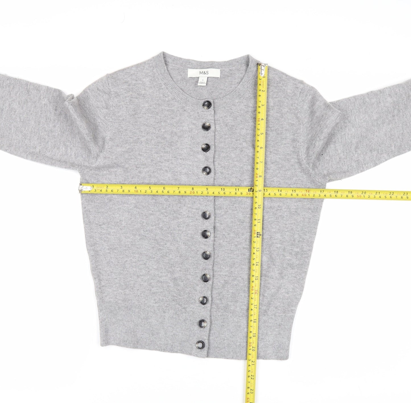 Marks and Spencer Women's Grey Small Crew Neck Button Cardigan