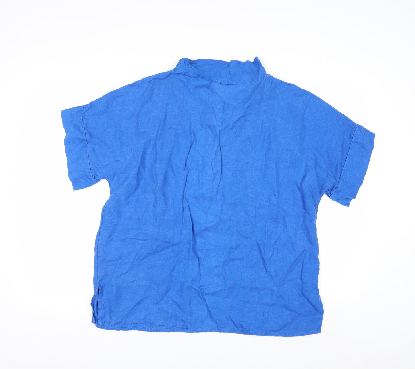 East Women’s Blue Linen Short Sleeve Tunic Blouse - M