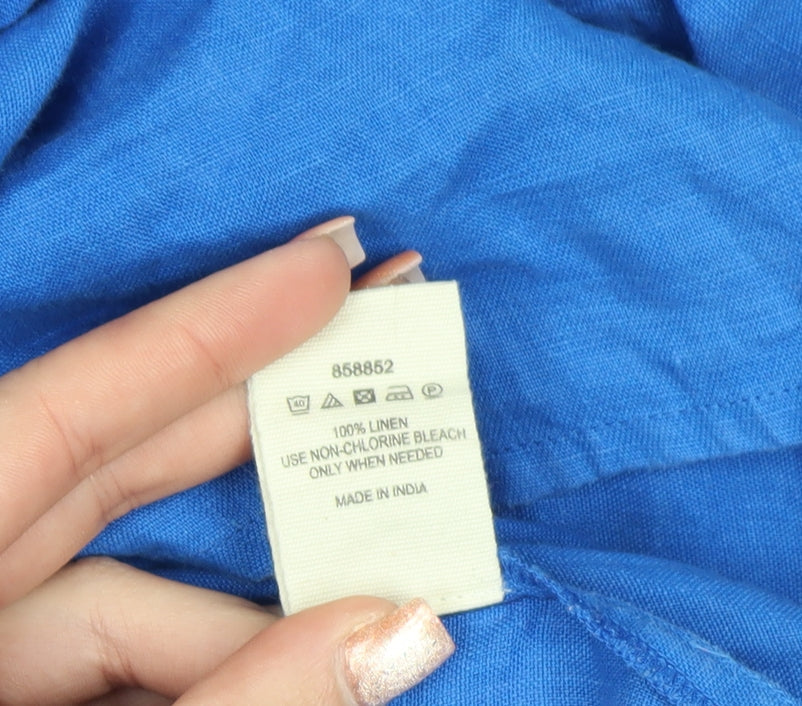 East Women’s Blue Linen Short Sleeve Tunic Blouse - M